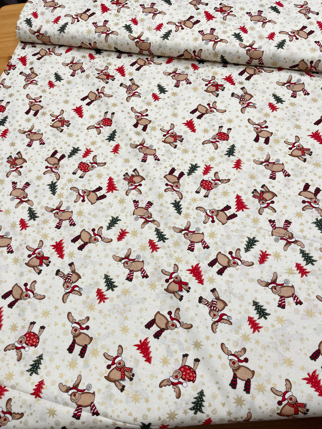 Ivory reindeer Christmas cotton
