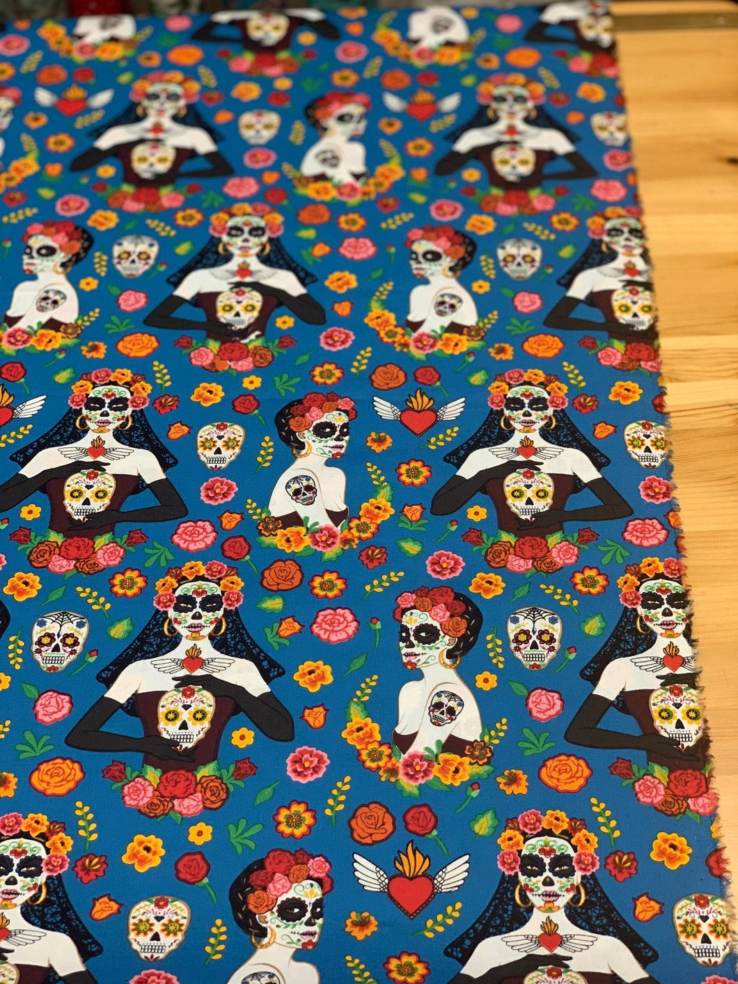 Day of the dead themed cotton poplin