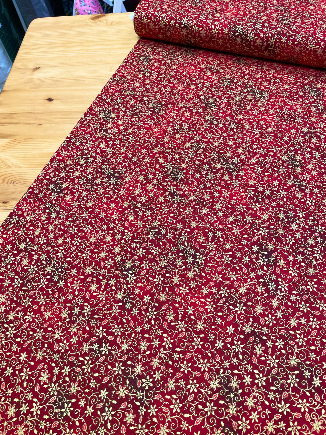 Red with gold stars Christmas cotton