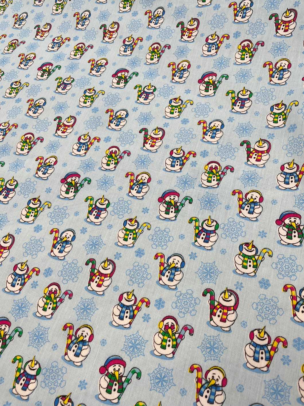 Blue snowmen polycotton