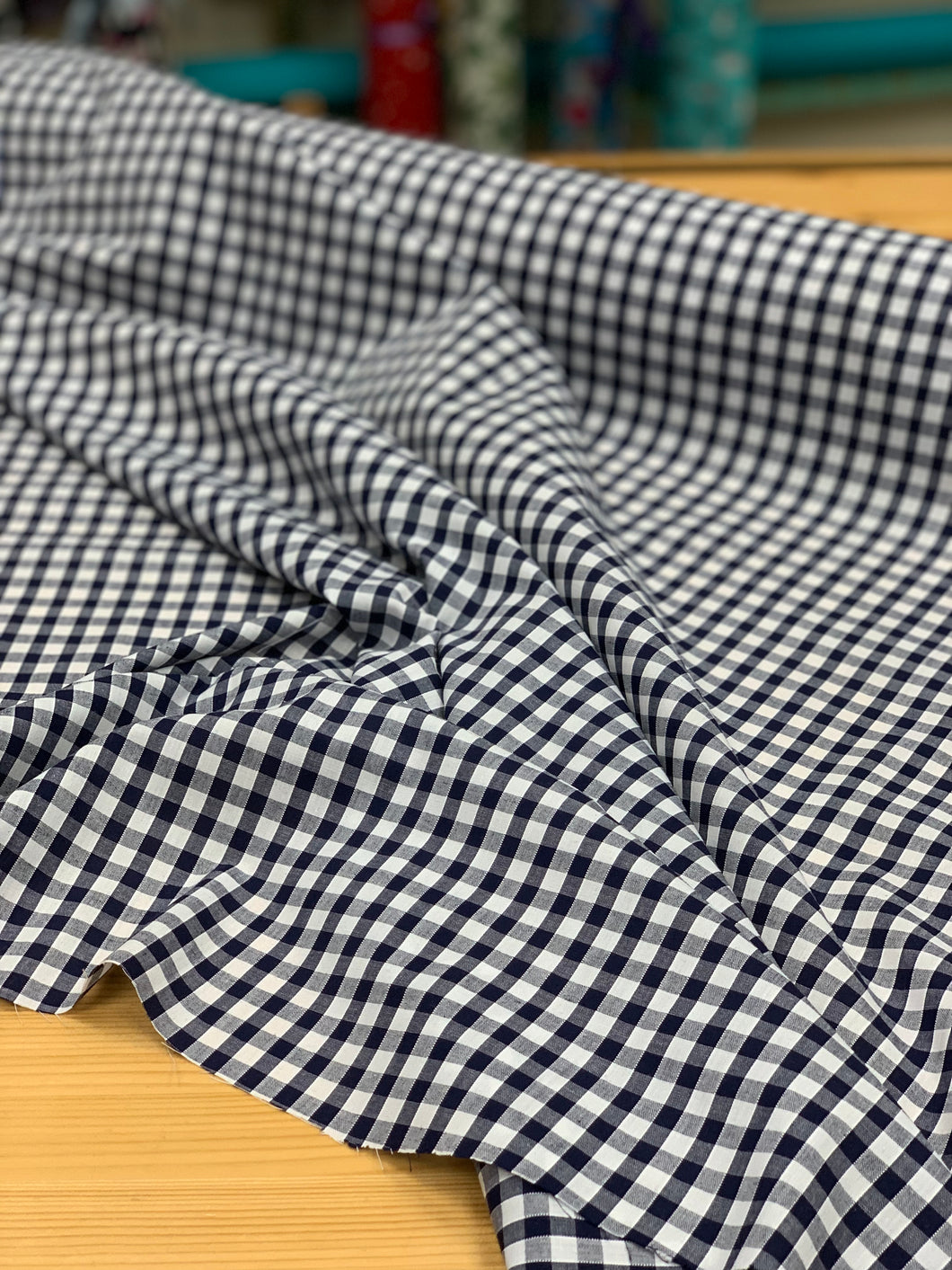 Navy blue 1/4” check polycotton gingham