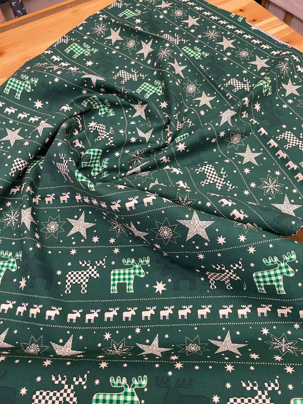 Green reindeer Christmas cotton