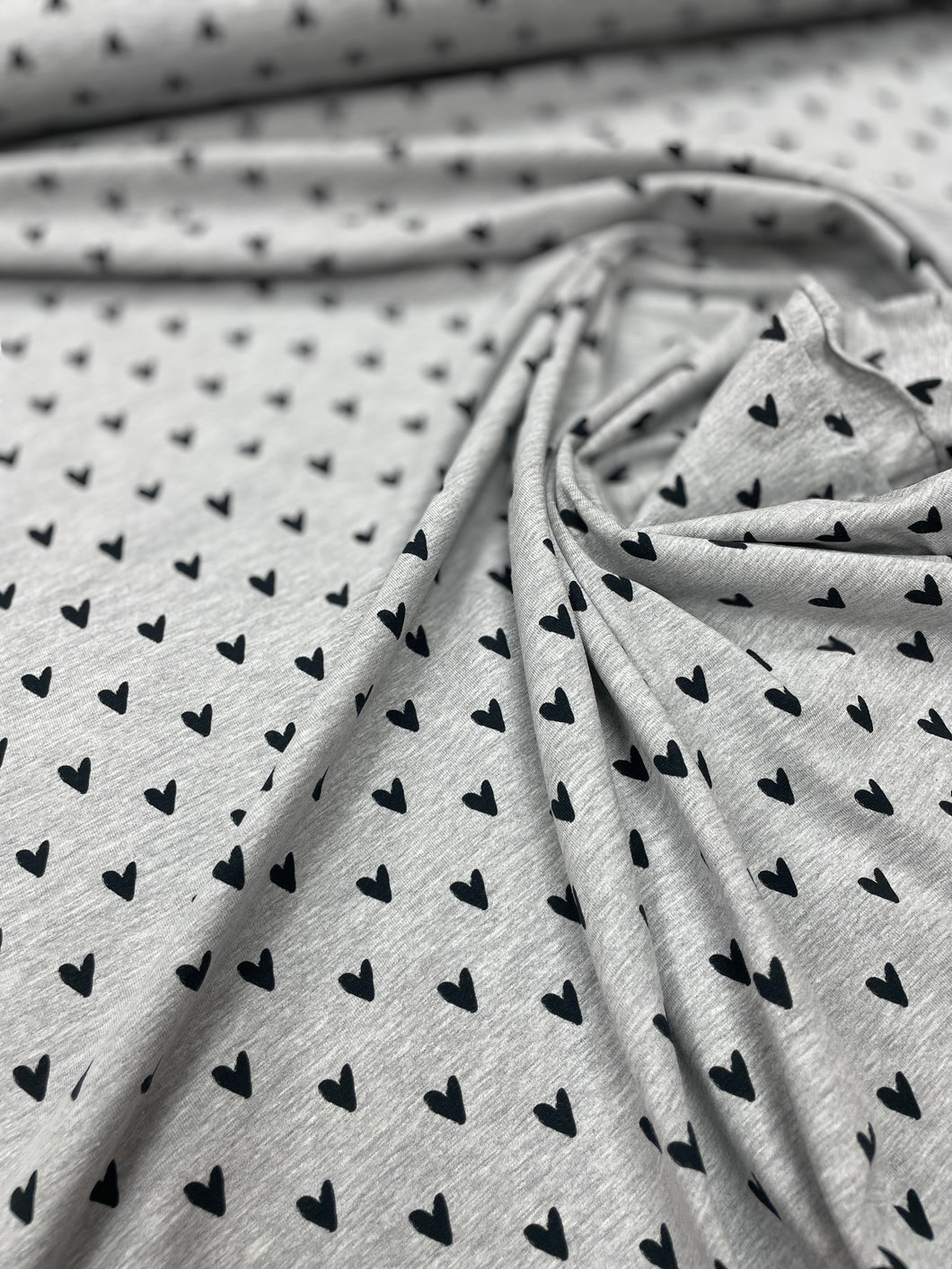 Grey and black hearts cotton jersey