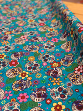 Load image into Gallery viewer, Bold decorative sugar skulls cotton poplin
