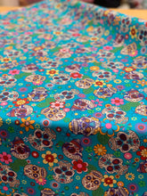 Load image into Gallery viewer, Bold decorative sugar skulls cotton poplin
