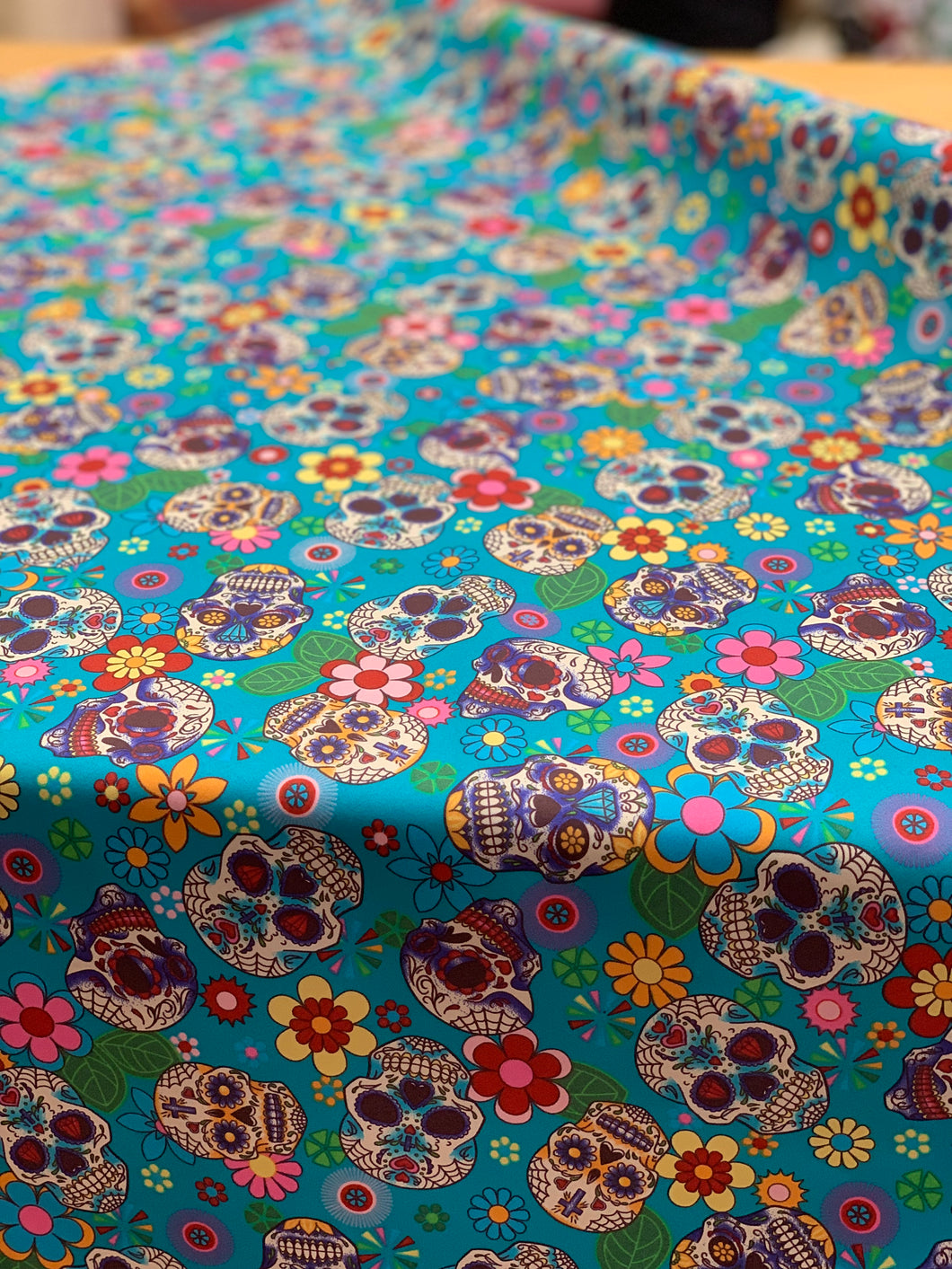 Bold decorative sugar skulls cotton poplin